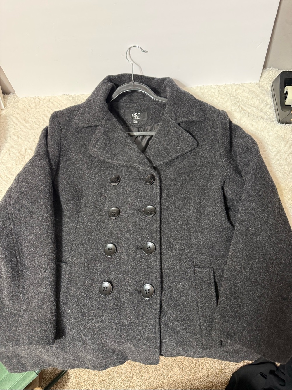 Calvin Klein Charcoal Double-Breasted Pea Coat